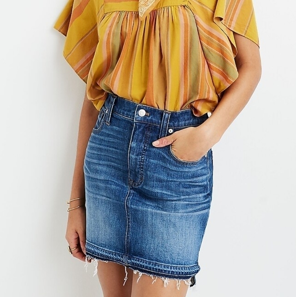 Madewell Jean Skirt Denim High Low Jean Skirt Size 27 Stretch Denim